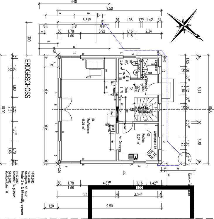 Der Grundriss des EGs des traditionellen Holzhauses mit durchgängiger, grauer Holzfassade, inspiriert von unserem Musterhaus 'St. Johann'